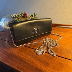 Coach F53890 Chain Wallet Crossbody Black Leather Purse Bag Clutch